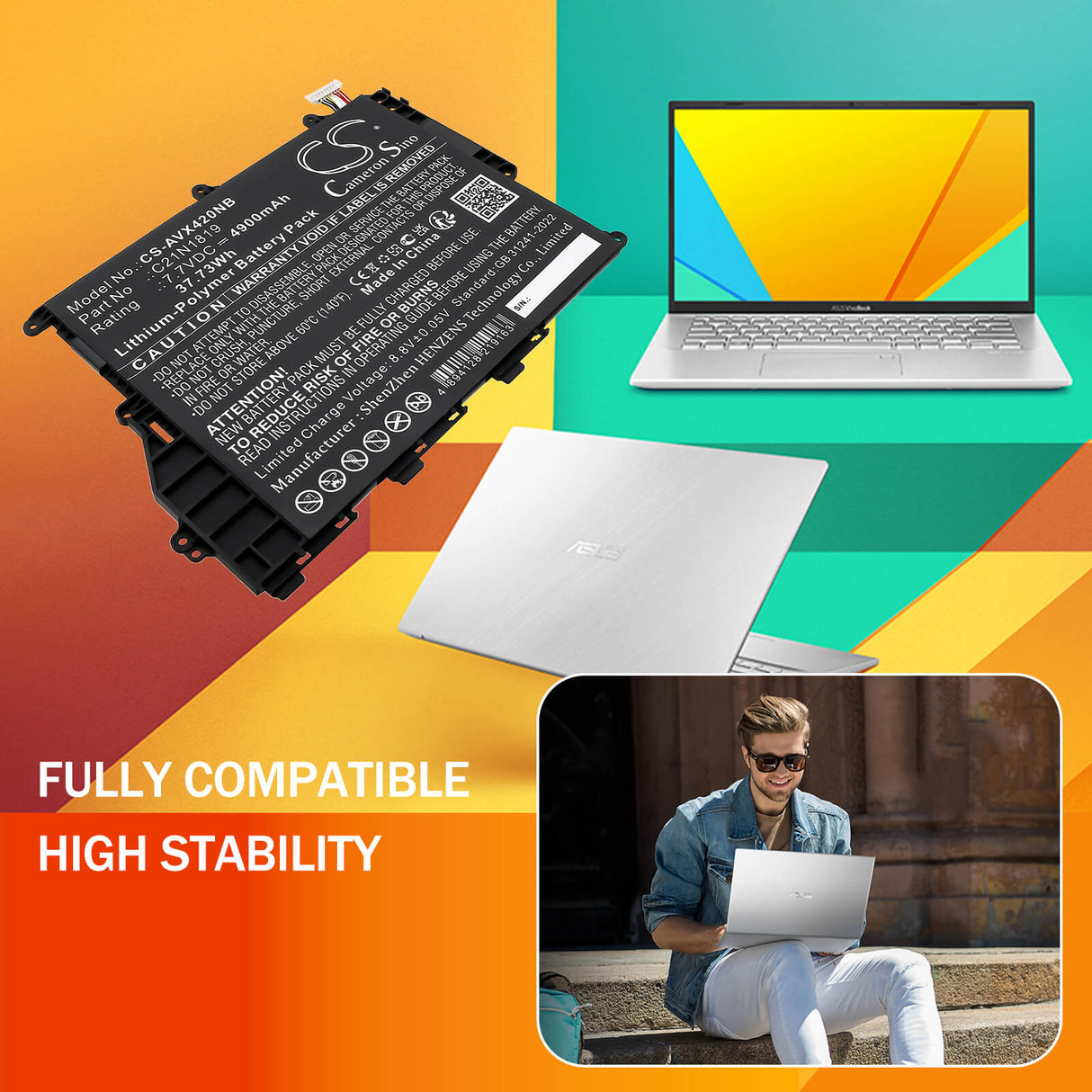 7.7V, Li-Polymer, 4900mAh, Notebook, Laptop battery fits Asus, 0B200-03200000, A420UA, A420UA-EK115T, 37.73Wh Notebook, Laptop Cameron Sino Technology Limited