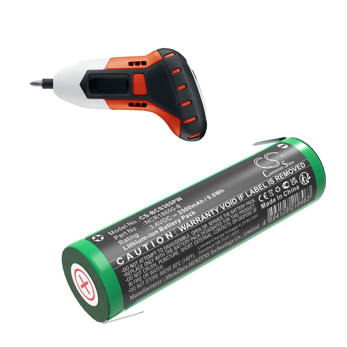 3.6V, Li-ion, 2500mAh, Power Tools battery fits Black & Decker, Ncr18650-8, Bdcs40g Type 1, Cs3652lc, 9.0Wh Power Tools Cameron Sino Technology Limited (Power Tools)