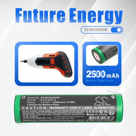 3.6V, Li-ion, 2500mAh, Power Tools battery fits Black & Decker, Ncr18650-8, Bdcs40g Type 1, Cs3652lc, 9.0Wh Power Tools Cameron Sino Technology Limited (Power Tools)