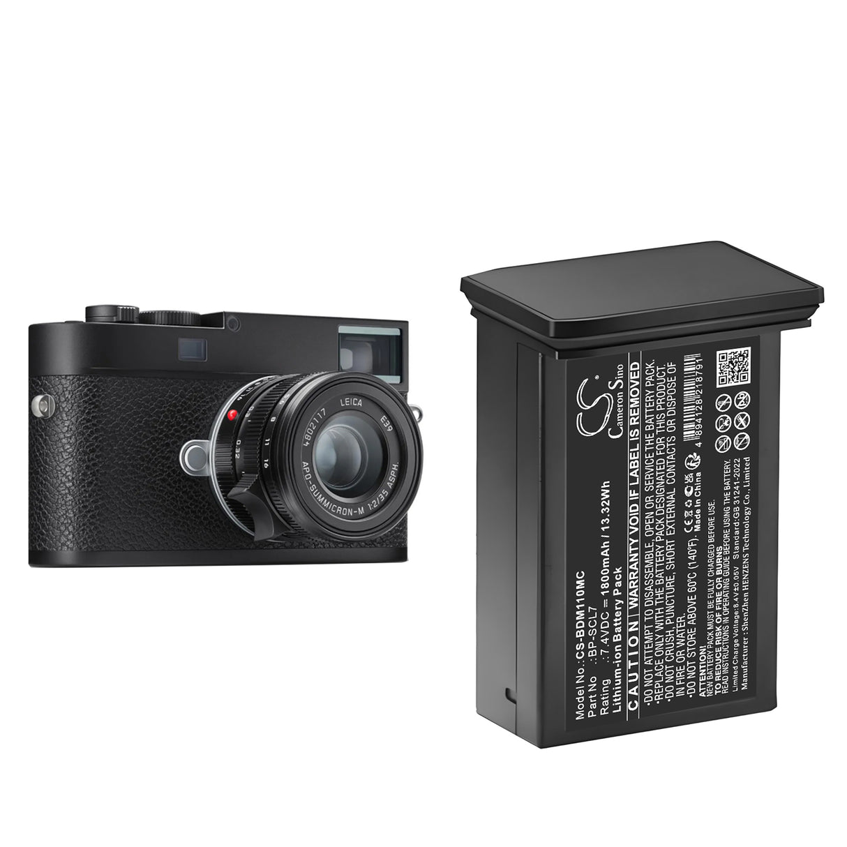 7.4V, Li-ion, 1800mAh, Camera battery fits Leica, Bp-scl7, M11, M11 Glossy, 13.32Wh Camera Cameron Sino Technology Limited