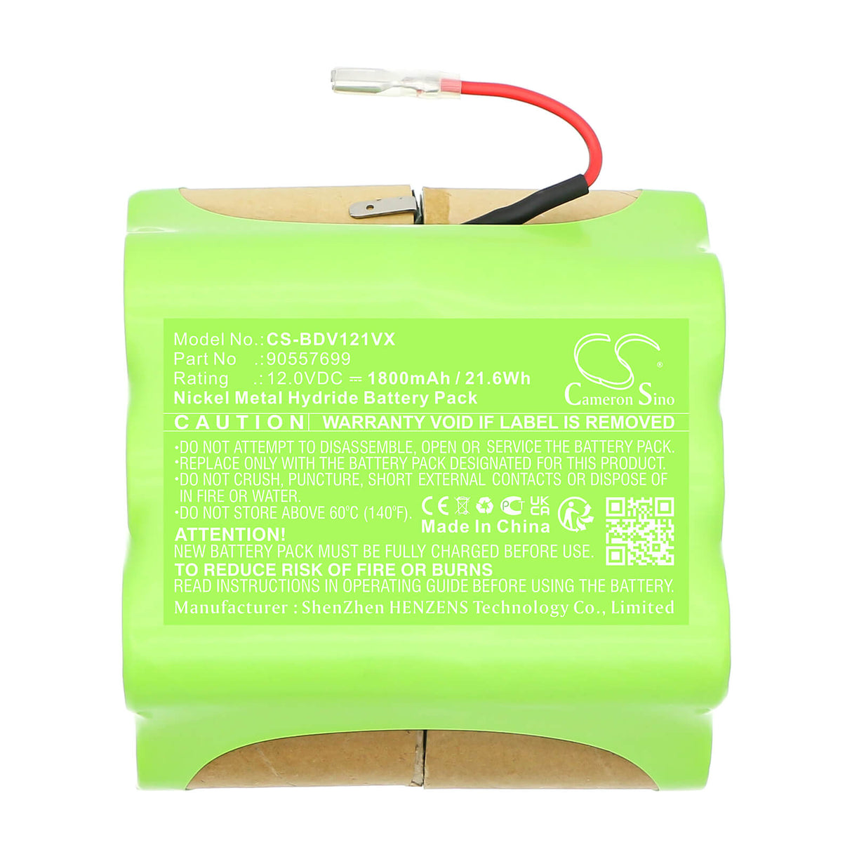 12.0V, Ni-MH, 1800mAh, Power Tools battery fits Black & Decker, 90557699, PHV1210, PIVOT VAC 12V, 21.6Wh Vacuum Battery Cameron Sino Technology Limited