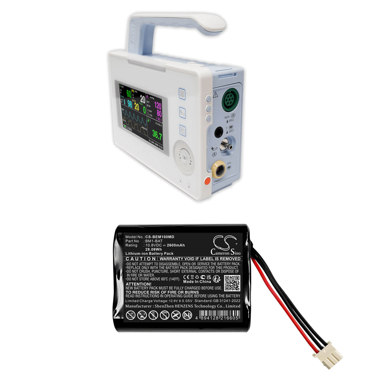 10.8V, Li-ion, 2600mAh, Medical battery fits Bionet, Bm1-bat, Bm1 Vet, 28.08Wh Medical Cameron Sino Technology Limited (Medical)
