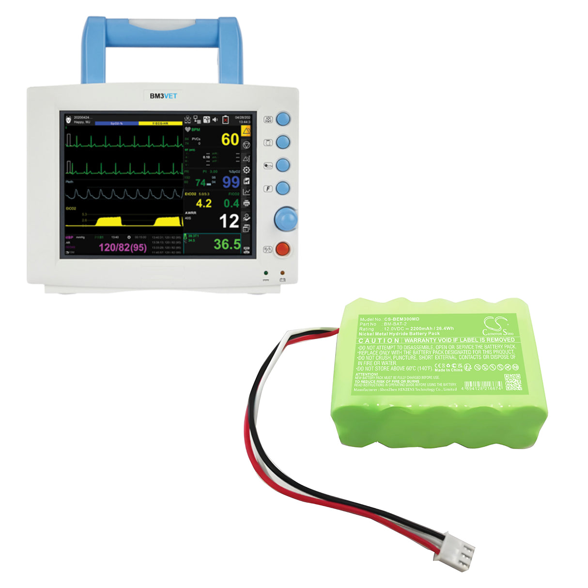 12.0V, Ni-MH, 2200mAh, Medical battery fits Bionet, BM-BAT-2, BM3, BM3 Vet, 26.4Wh Medical Cameron Sino Technology Limited (Medical)