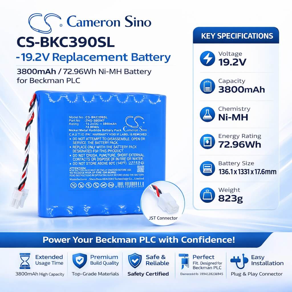 19.2V, Ni-MH, 3800mAh, PLC battery fits Beckman, ZNG-390047, Coulter 390047, 72.96Wh PLC Cameron Sino Technology Limited
