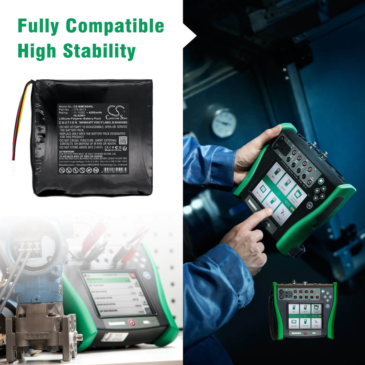11.1V, Li-Polymer, 4200mAh, Equipment, Survey, Test battery fits Beamex, 175-8013, 8081785, MC6 Calibrator, 46.62Wh Equipment, Survey, Test Cameron Sino Technology Limited
