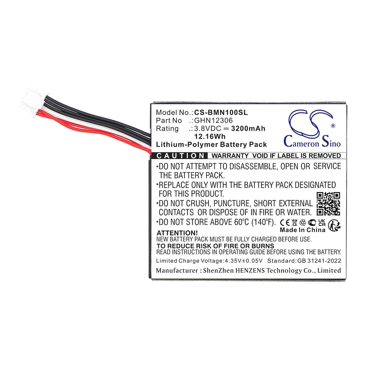 3.8V, Li-Polymer, 3200mAh, Wireless Headset battery fits BMW, GHN12306, motorrad N1, 12.16Wh Wireless Headset Cameron Sino Technology Limited