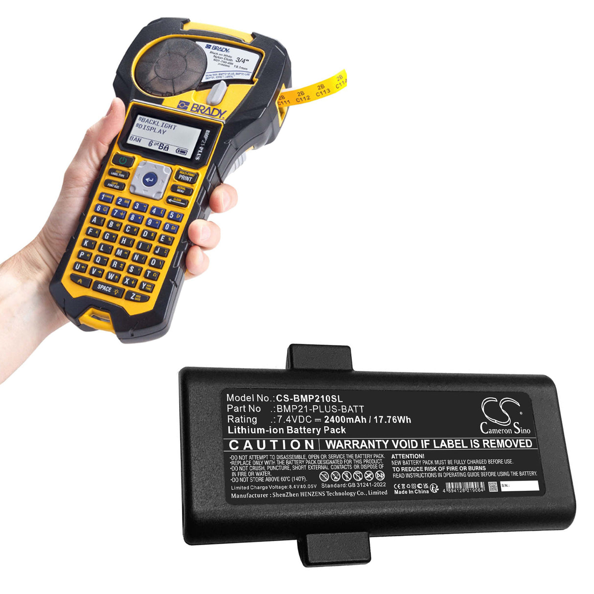 7.4V, Li-ion, 2400mAh, Portable Printer battery fits Brady, 170420, Bmp21 Plus, Bmp21-lab, 17.76Wh Portable Printer Cameron Sino Technology Limited