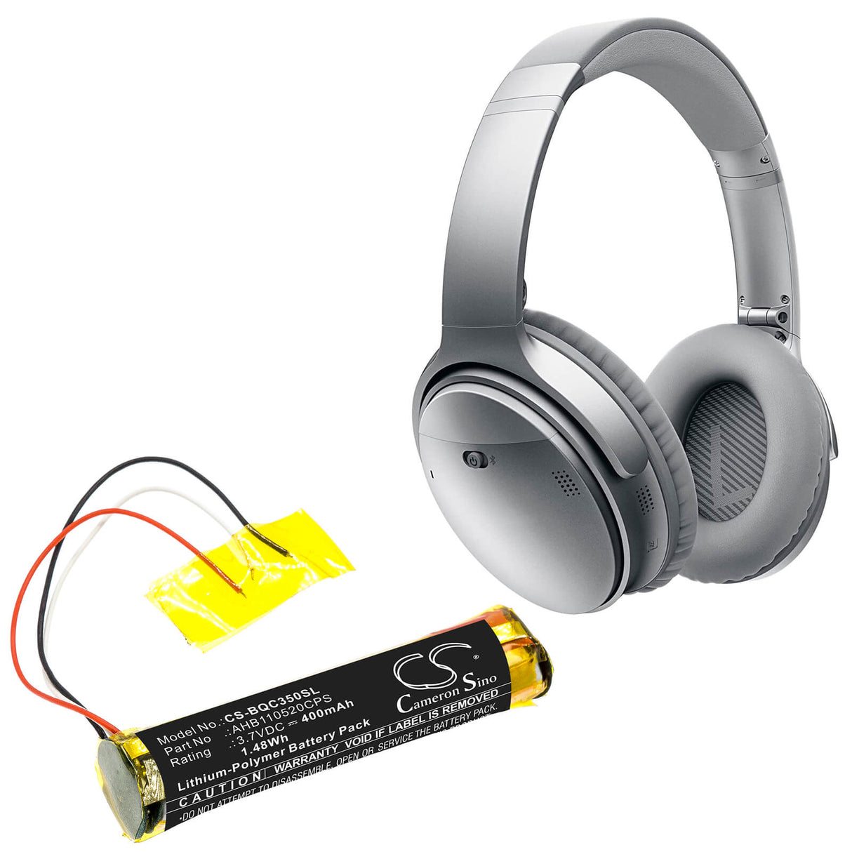 3.7V, Li-Polymer, 400mAh, Headset battery fits Bose, Ahb110520cps, 419811, Qc35, 1.48Wh Wireless Headset Cameron Sino Technology Limited