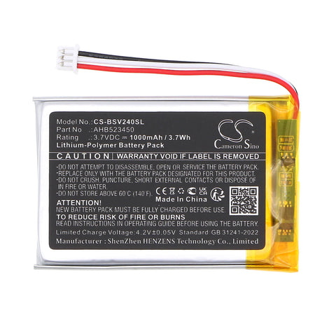 3,7V, Li-Polymère, 1000mAh, batterie BabyPhone compatible avec Babysense, Ahb523450, Moniteur Vidéo Bébé V24r, 3,7Wh BabyPhone Cameron Sino Technology Limited