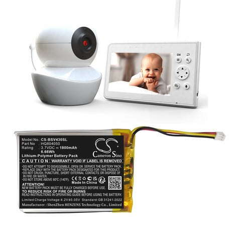 3.7V, Li-Polymer, 1800mAh, BabyPhone battery fits Babysense, Hq804050, V43 Video Baby Monitor, 6.66Wh BabyPhone Cameron Sino Technology Limited