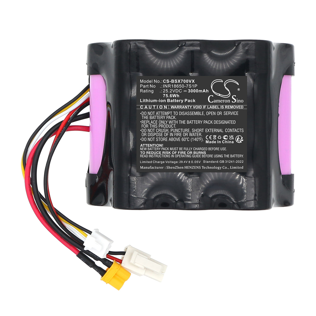25.2V, Li-ion, 3000mAh, Vacuum battery fits Bissell, INR18650-7S1P, CrossWave X7 Cordless Plus 3479Z, 75.6Wh Vacuum Cameron Sino Technology Limited