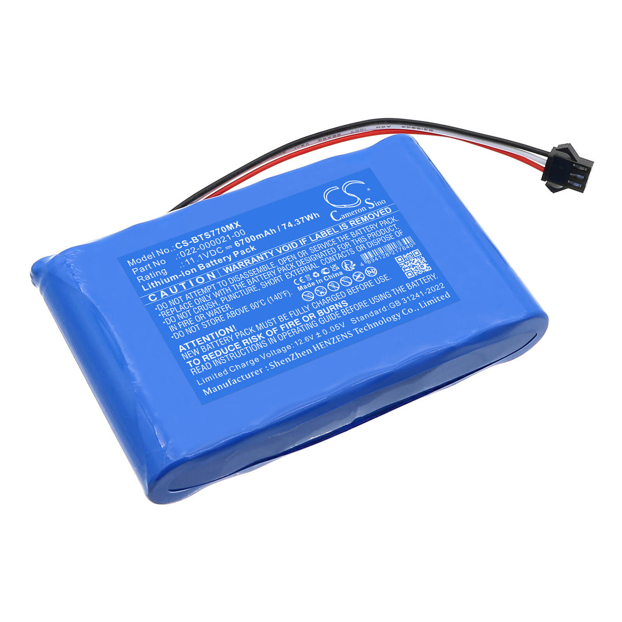 11.1V, Li-ion, 6700mAh, Medical battery fits Bistos, 022-000021-00, Bt740 Pulse Oximeter, Bt-740 Pulse Oximeter, 74.37Wh Medical Cameron Sino Technology Limited (Medical)