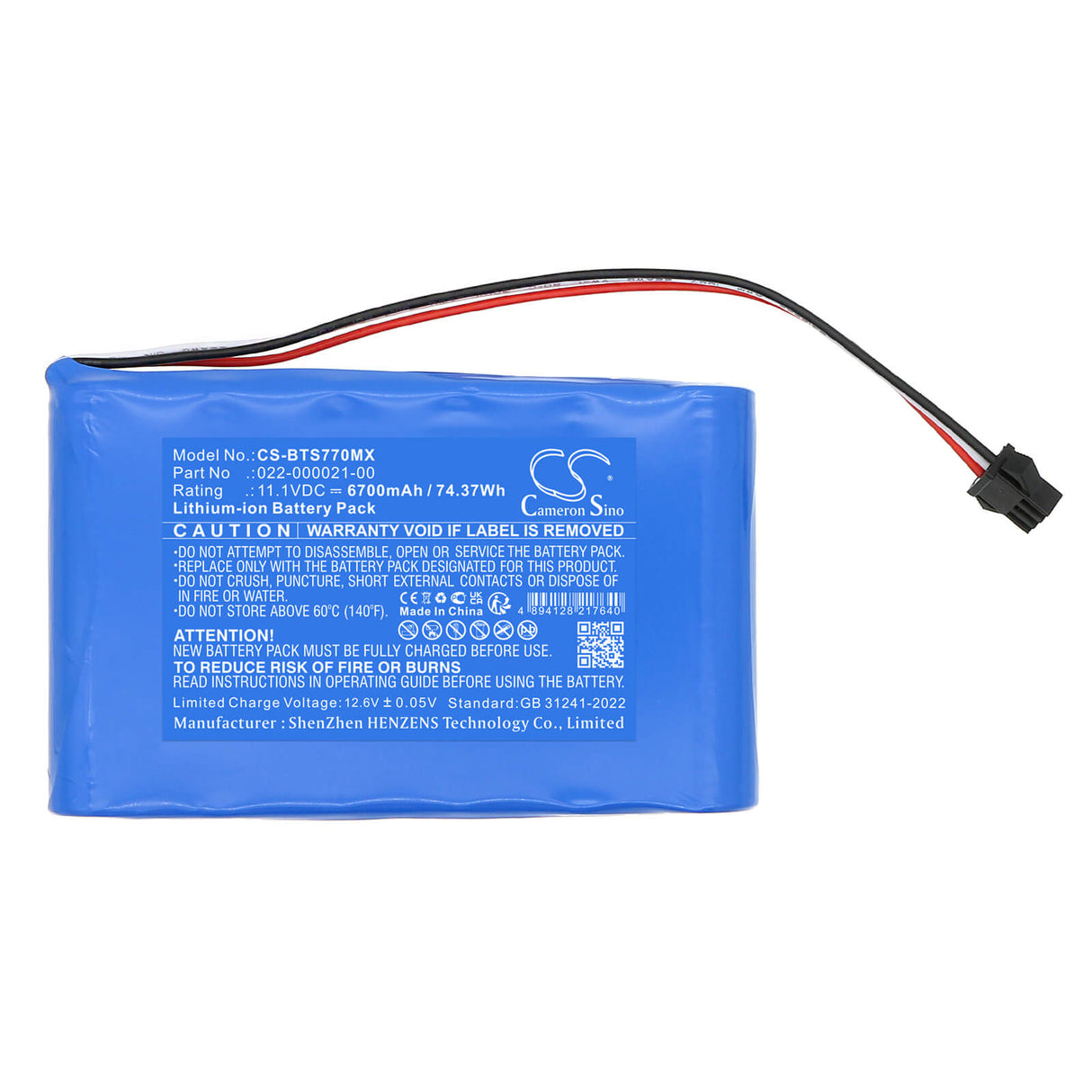 11.1V, Li-ion, 6700mAh, Medical battery fits Bistos, 022-000021-00, Bt740 Pulse Oximeter, Bt-740 Pulse Oximeter, 74.37Wh Medical Cameron Sino Technology Limited (Medical)