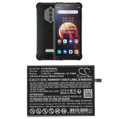 3.85V, Li-Polymer, 8500mAh, Mobile, SmartPhone battery fits Blackview, Li515876PHTT, BV6600, 32.73Wh Mobile, SmartPhone Cameron Sino Technology Limited