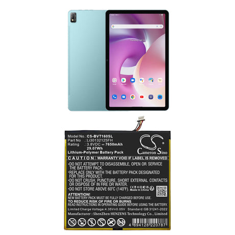 3.8V, Li-Polymer, 7650mAh, Tablet battery fits Blackview, Li30132125FH, Tab 16, 29.07Wh Tablet Cameron Sino Technology Limited