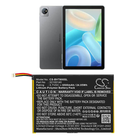 3.7V, Li-Polymer, 6500mAh, Tablet battery fits Blackview, 32100140, Tab 8, 24.05Wh Tablet Cameron Sino Technology Limited