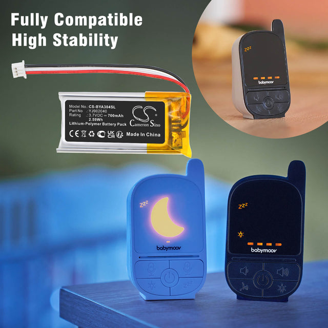 3.7V, Li-Polymer, 700mAh, BabyPhone battery fits Babymoov, YJ902040, A014304, Babyphone Handy Care, 2.59Wh BabyPhone Cameron Sino Technology Limited