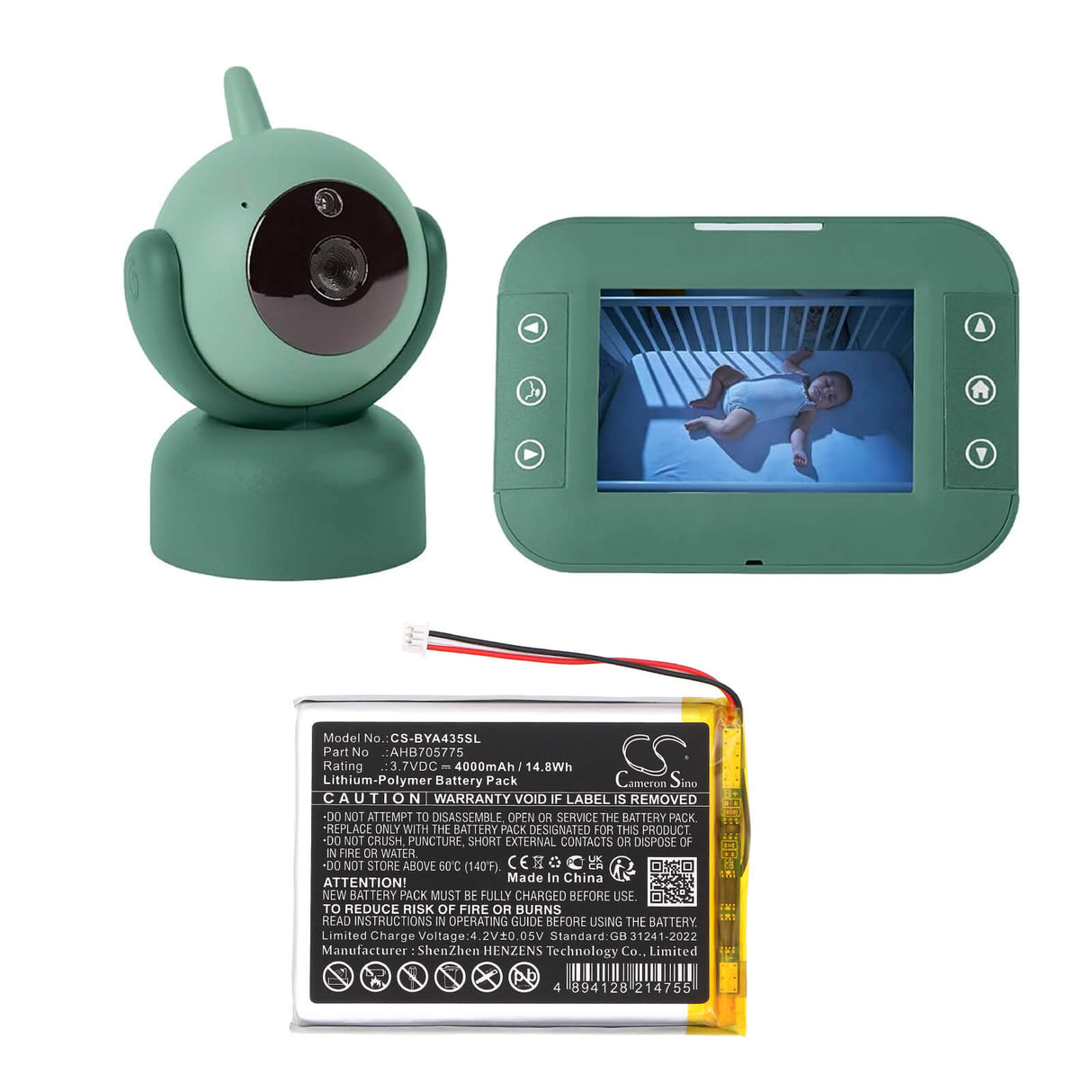 3.7V, Li-Polymer, 4000mAh, BabyPhone battery fits Babymoov, Ahb705775, A014426, A014433, 14.8Wh BabyPhone Cameron Sino Technology Limited