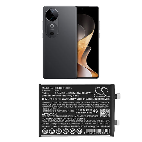 3.84V, Li-Polymer, 5850mAh, Mobile, SmartPhone battery fits Vivo, BA47, S19, 22.46Wh Mobile, SmartPhone Cameron Sino Technology Limited