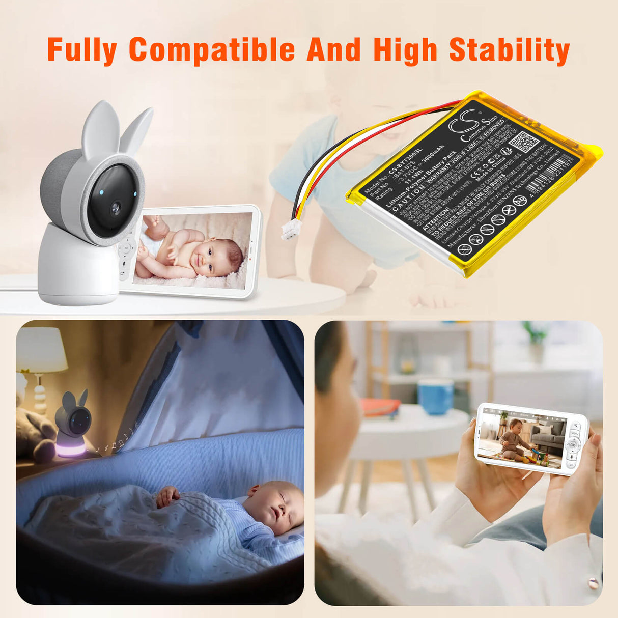 Batterie de remplacement pour moniteurs pour bébé (Jeeber VB805, Babytime BT-2S, TrueLife NannyCam R7, ieGeek Baby 1T, Arenti Ainanny, Boifun, Deatti BM101-M) – 3000mAh BabyPhone Cameron Sino Technology Limited