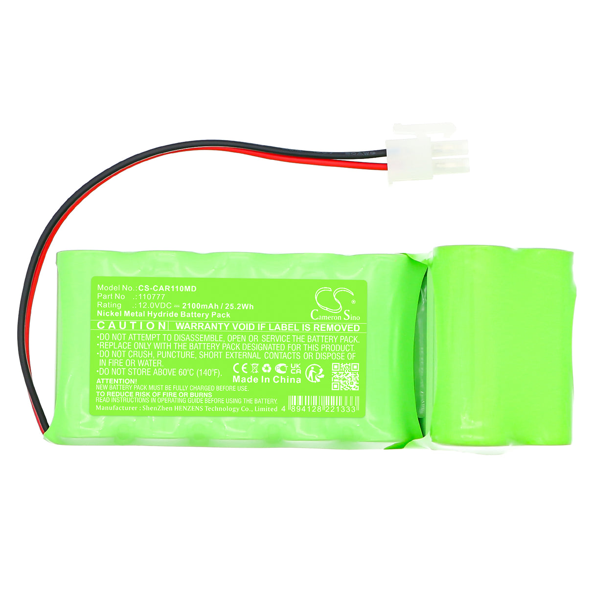 12.0V, Ni-MH, 2100mAh, Medical battery fits Cardioline, 110777, ECG ELAN 1100, 25.2Wh Medical Cameron Sino Technology Limited (Medical)