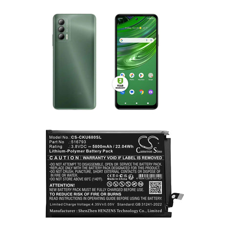3.8V, Li-Polymer, 5800mAh, Mobile, SmartPhone battery fits Cricket, 516793, Outlast, U680ac, 22.04Wh Mobile, SmartPhone Cameron Sino Technology Limited