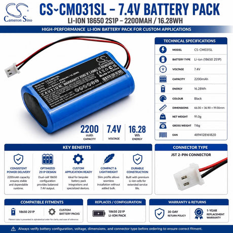 Battery For Custom Battery Packs, 18650 2s1p 7.4v, 2200mah - 16.28wh Battery Pack Cameron Sino Technology Limited