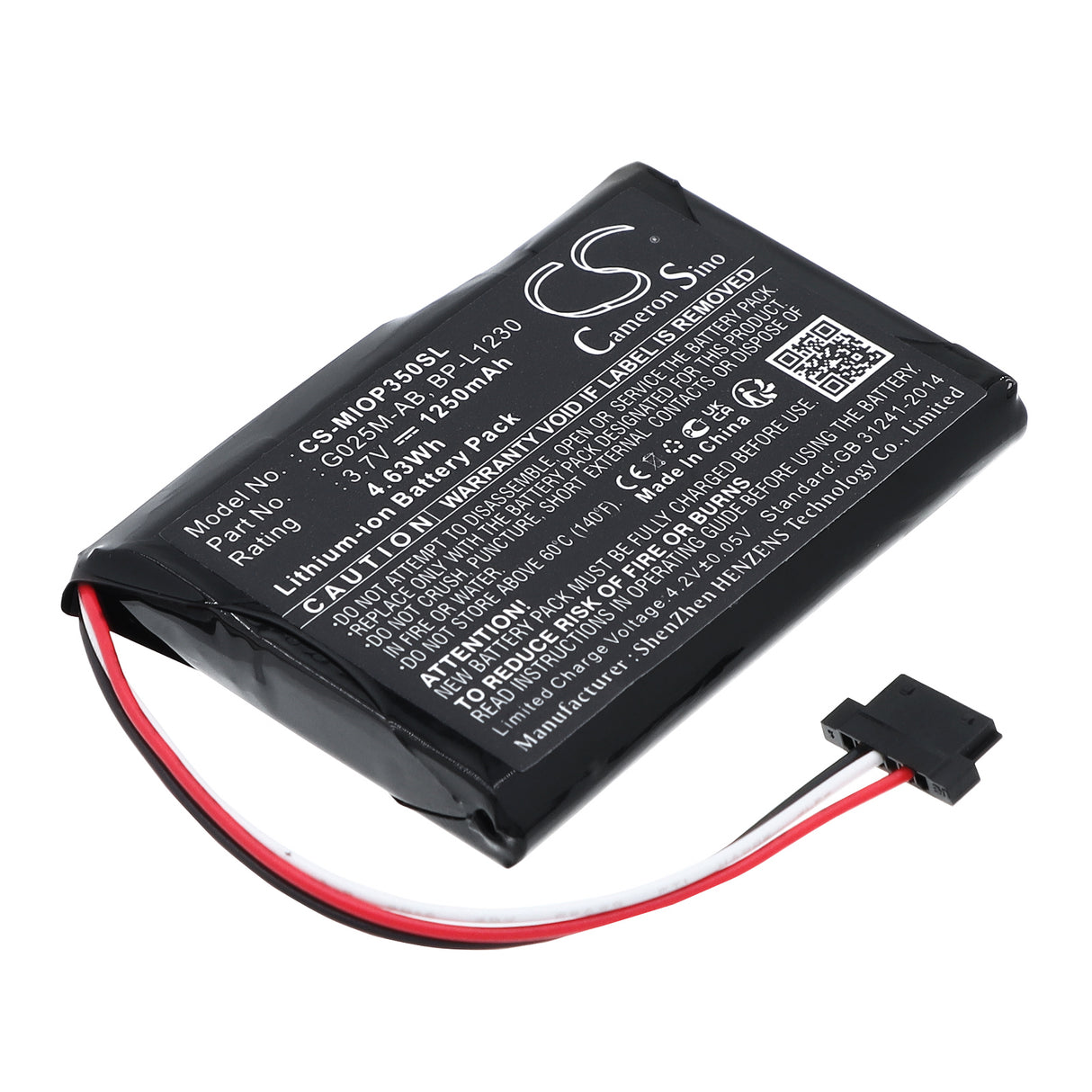 3.7V, Li-ion, 1250mAh, Battery Pack battery fits , CS-CM059SL, 4.63Wh Battery Pack Cameron Sino Technology Limited
