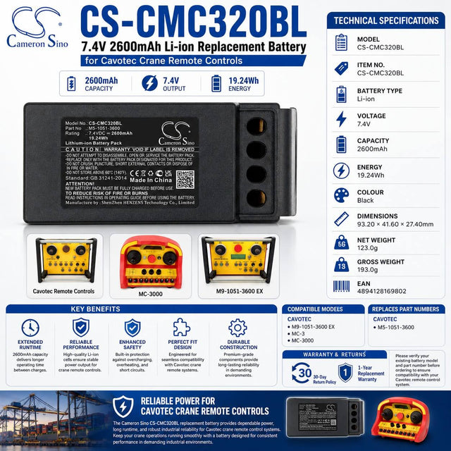 Crane Remote Battery For Cavotec, M9-1051-3600 Ex, Mc-3, 7.4v, 2600mah - 19.24wh Crane Remote Control Cameron Sino Technology Limited