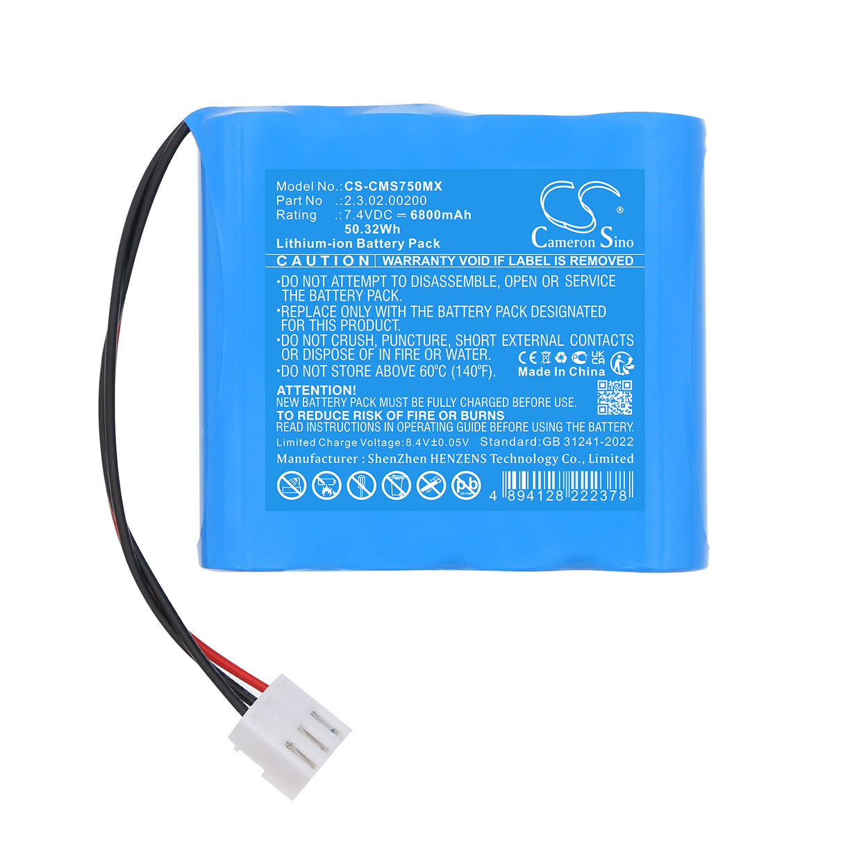 7.4V, Li-ion, 6800mAh, Medical battery fits CONTEC, 2.3.02.00200, HMS7500, 50.32Wh Medical Cameron Sino Technology Limited