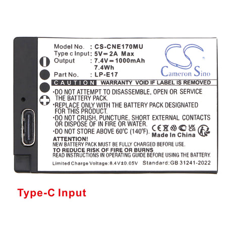 7.4V, Li-ion, 1000mAh, Camera battery fits Canon, LP-E17, 7.4Wh Camera Cameron Sino Technology Limited (Camera)