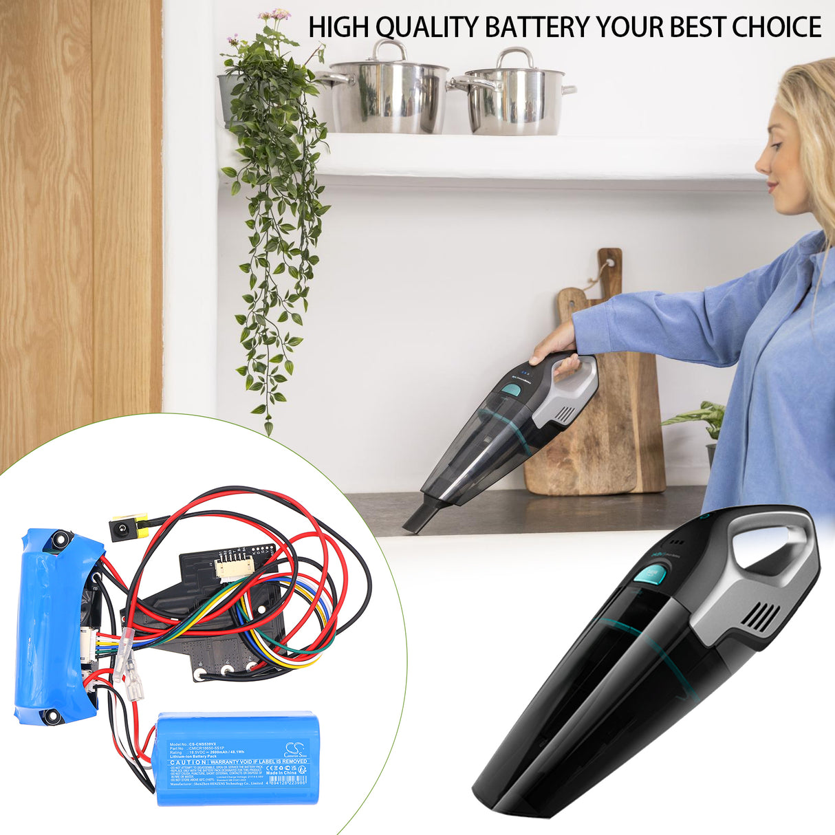 18.5V, Li-ion, 2600mAh, Vacuum battery fits Cecotec, CMICR18650-5S1P, 5539, Conga Popstar Micro 18.5V, 48.1Wh Vacuum Cameron Sino Technology Limited