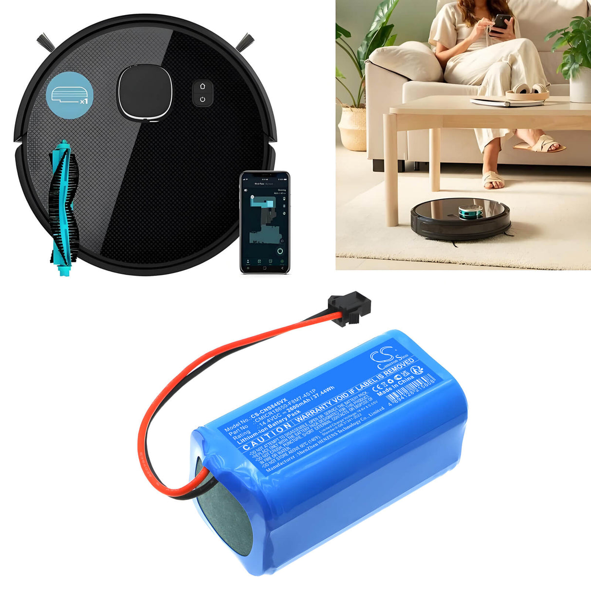 14.4V, Li-ion, 2600mAh, Vacuum battery fits Cecotec, Cmicr18650-f8m7-4s1p, 5846, Conga Eternal Laser Vital, 37.44Wh Vacuum Cameron Sino Technology Limited