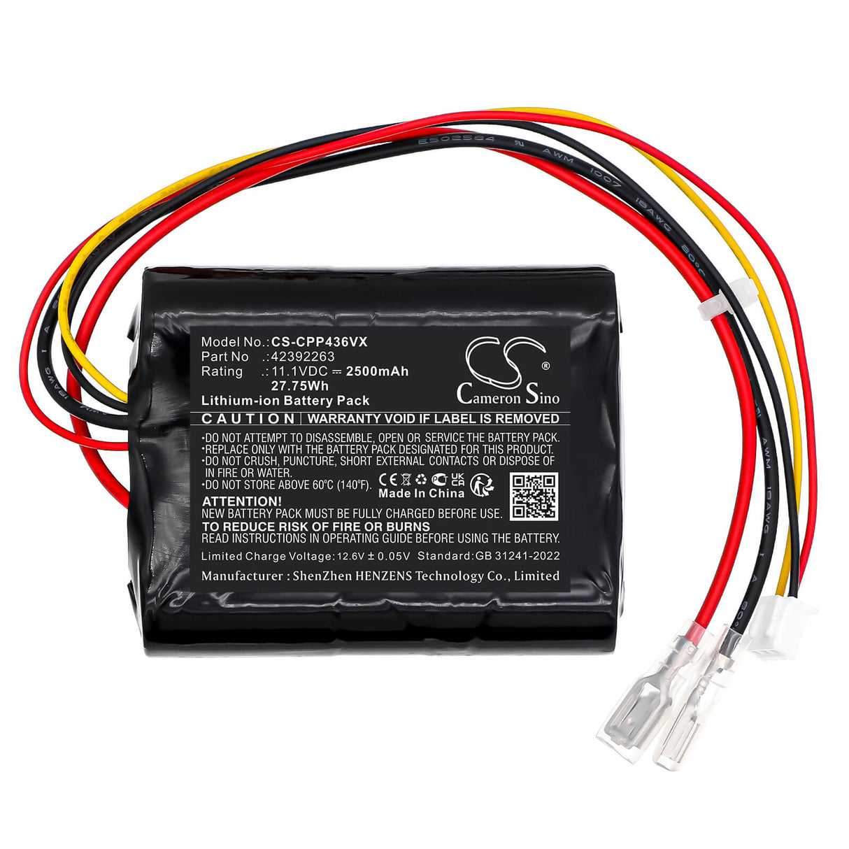 11.1V, Li-ion, 2500mAh, Vacuum battery fits Concept, 42392263, VP4360, 27.75Wh Vacuum Cameron Sino Technology Limited