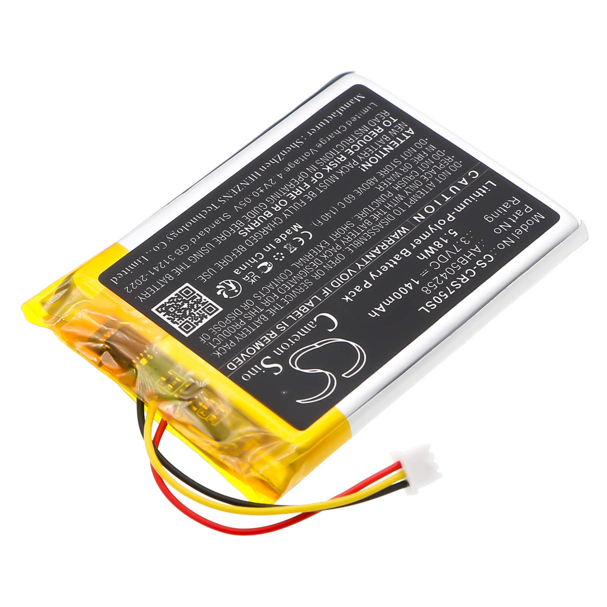 3.7V, Li-Polymer, 1400mAh, Wireless Headset battery fits Corsair, AHB504258, HS70, HS70SE, 5.18Wh Wireless Headset Cameron Sino Technology Limited