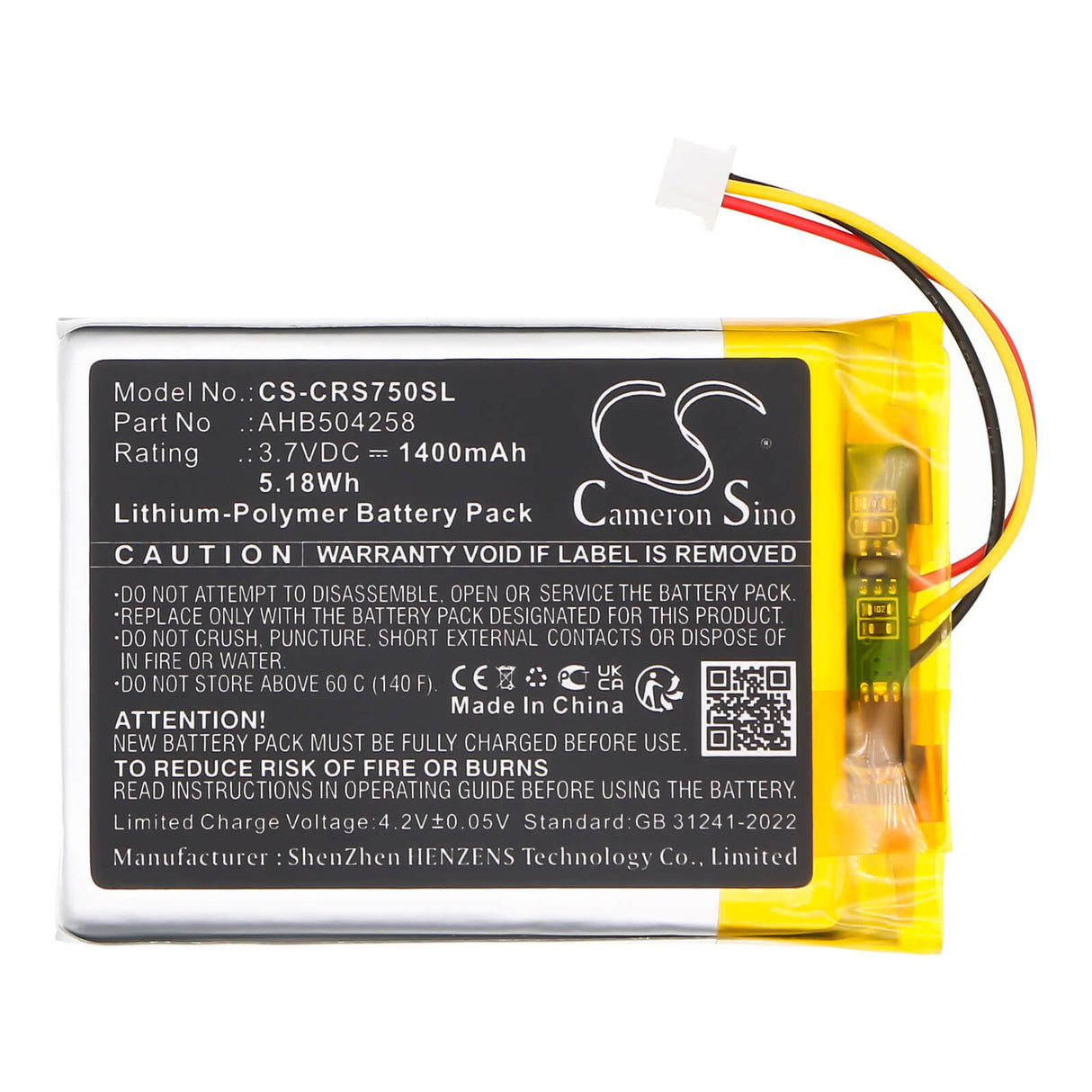 3.7V, Li-Polymer, 1400mAh, Wireless Headset battery fits Corsair, AHB504258, HS70, HS70SE, 5.18Wh Wireless Headset Cameron Sino Technology Limited