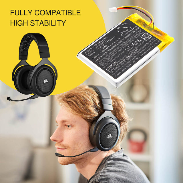 3.7V, Li-Polymer, 1400mAh, Wireless Headset battery fits Corsair, AHB504258, HS70, HS70SE, 5.18Wh Wireless Headset Cameron Sino Technology Limited