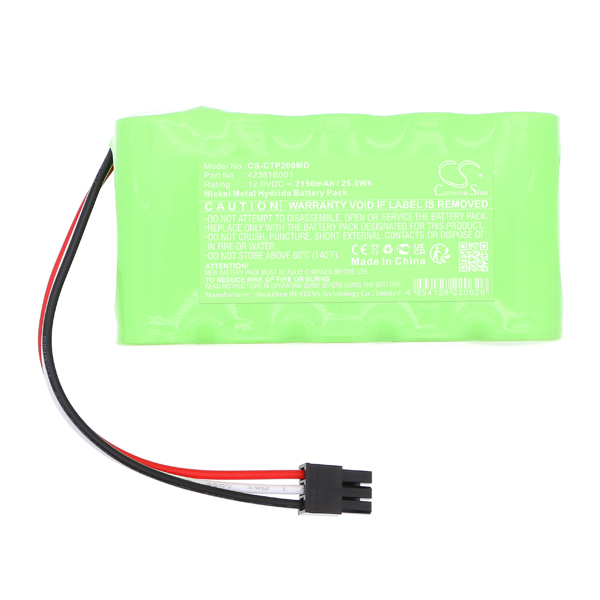 12.0V, Ni-MH, 2150mAh, Medical battery fits Criticare, 42381B001, 8500Q Anesthetic Gas Monitor, CO2 monitor, 25.8Wh Medical Cameron Sino Technology Limited (Medical)