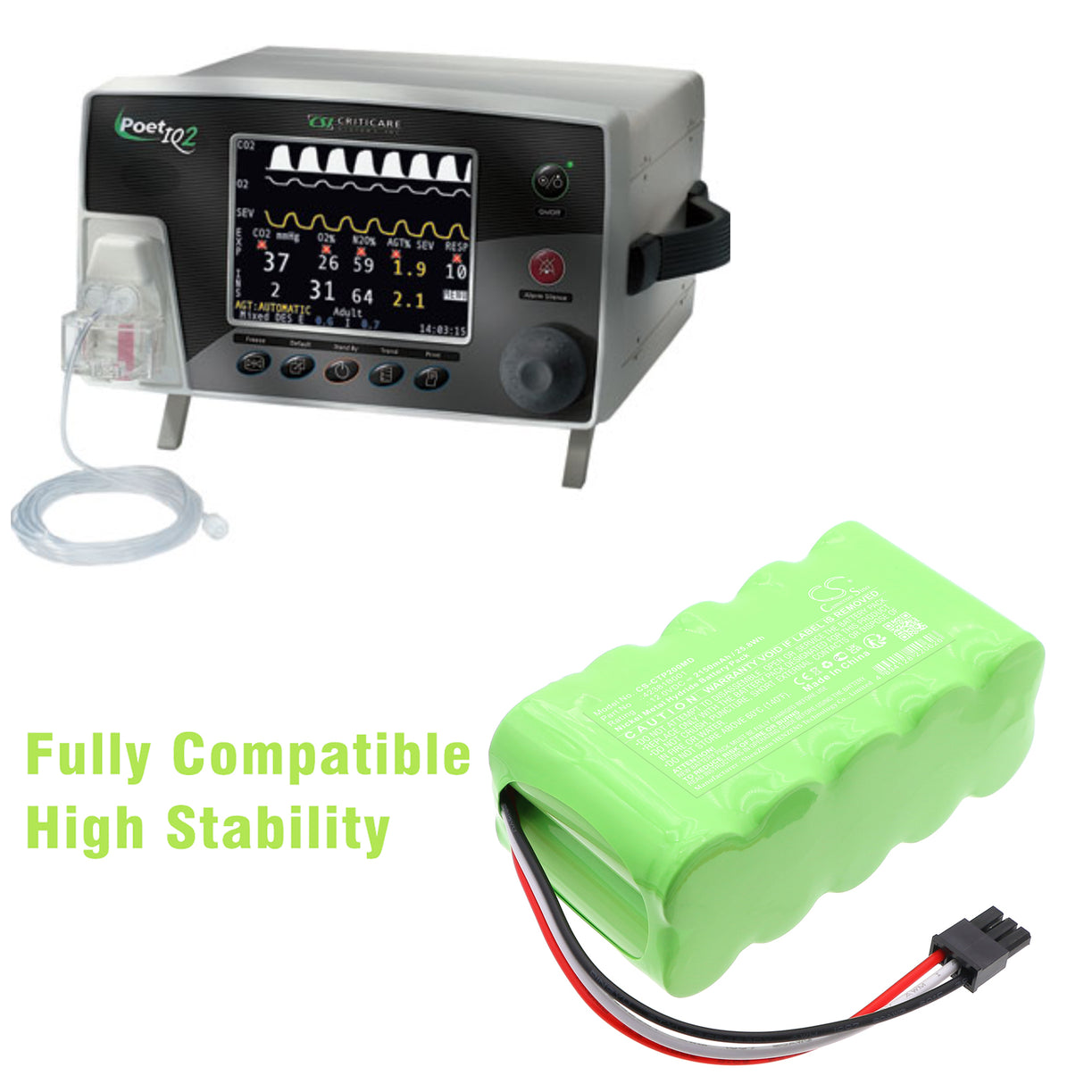 12.0V, Ni-MH, 2150mAh, Medical battery fits Criticare, 42381B001, 8500Q Anesthetic Gas Monitor, CO2 monitor, 25.8Wh Medical Cameron Sino Technology Limited (Medical)