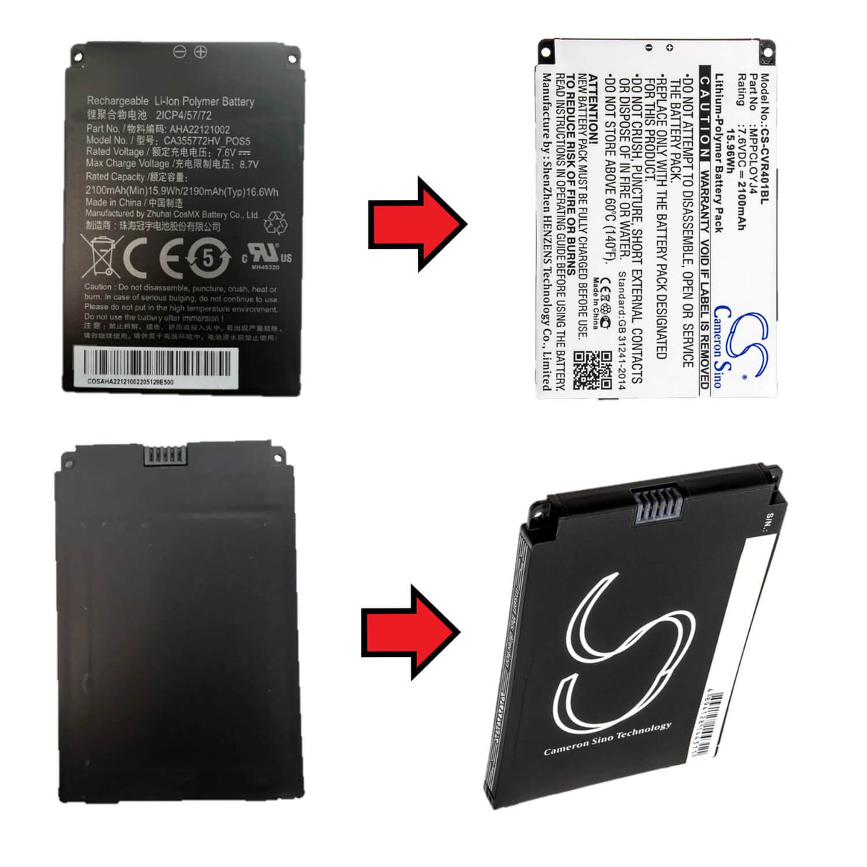 7.6V, Li-Polymer, 2100mAh, Payment Terminal battery fits Clover, Aha22121001, C401u, Flex, 15.96Wh Payment Terminal Cameron Sino Technology Limited