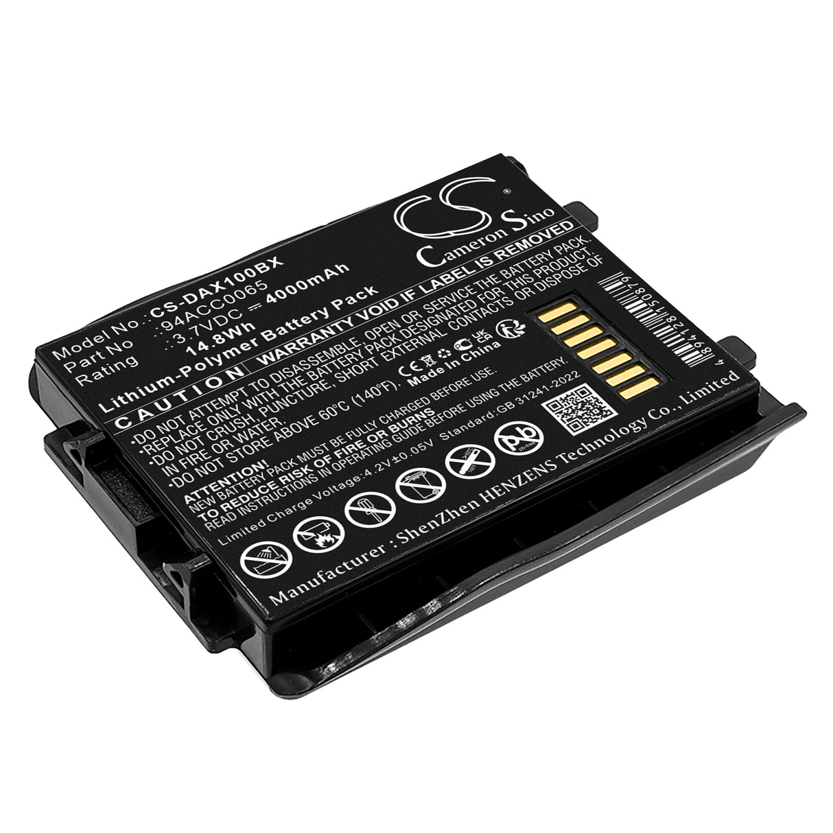 3.7V, Li-Polymer, 4000mAh, Barcode Scanner battery fits Datalogic, 50-btec, Lynx, 14.8Wh Barcode Scanner Cameron Sino Technology Limited