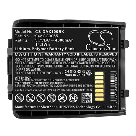 3.7V, Li-Polymer, 4000mAh, Barcode Scanner battery fits Datalogic, 50-btec, Lynx, 14.8Wh Barcode Scanner Cameron Sino Technology Limited