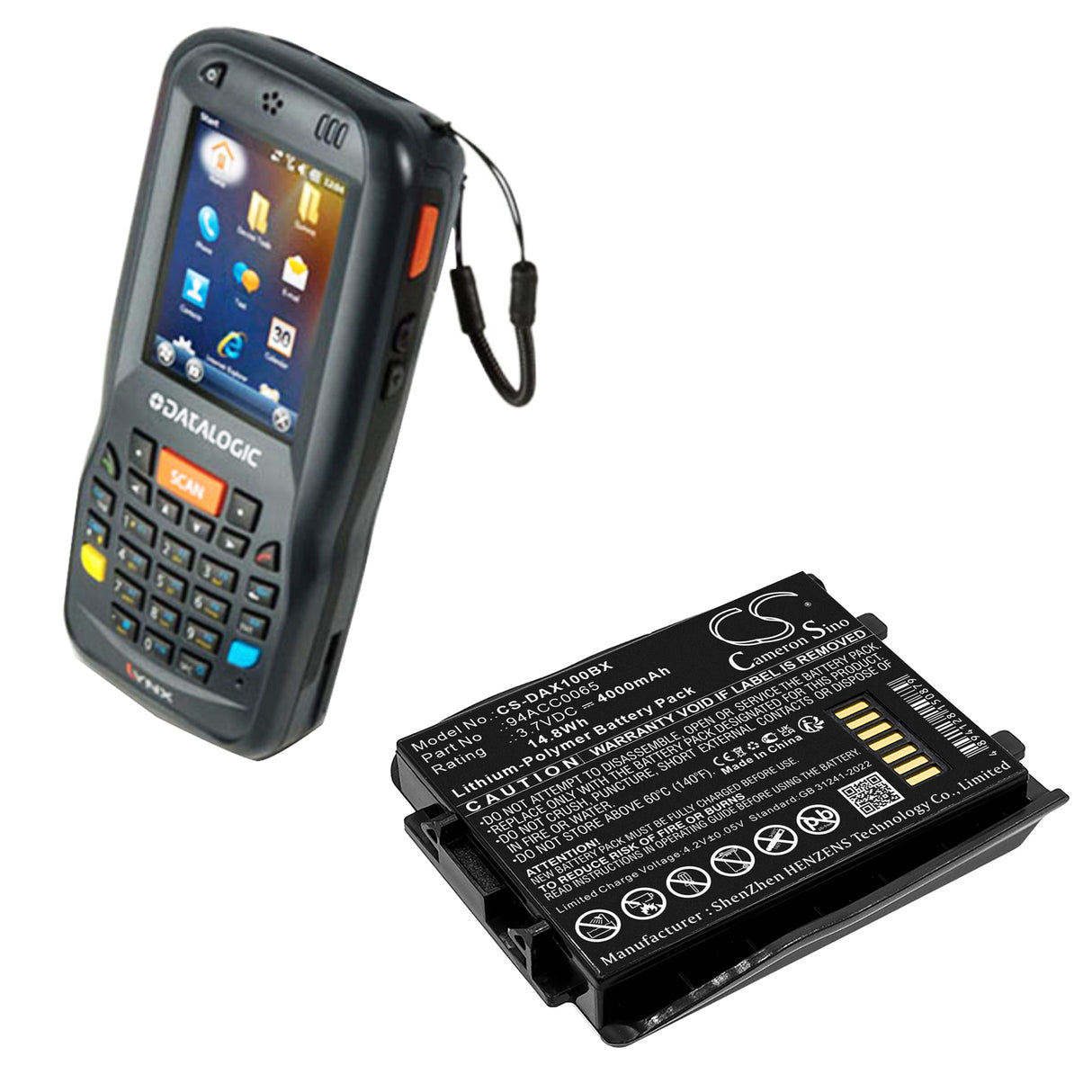 3.7V, Li-Polymer, 4000mAh, Barcode Scanner battery fits Datalogic, 50-btec, Lynx, 14.8Wh Barcode Scanner Cameron Sino Technology Limited