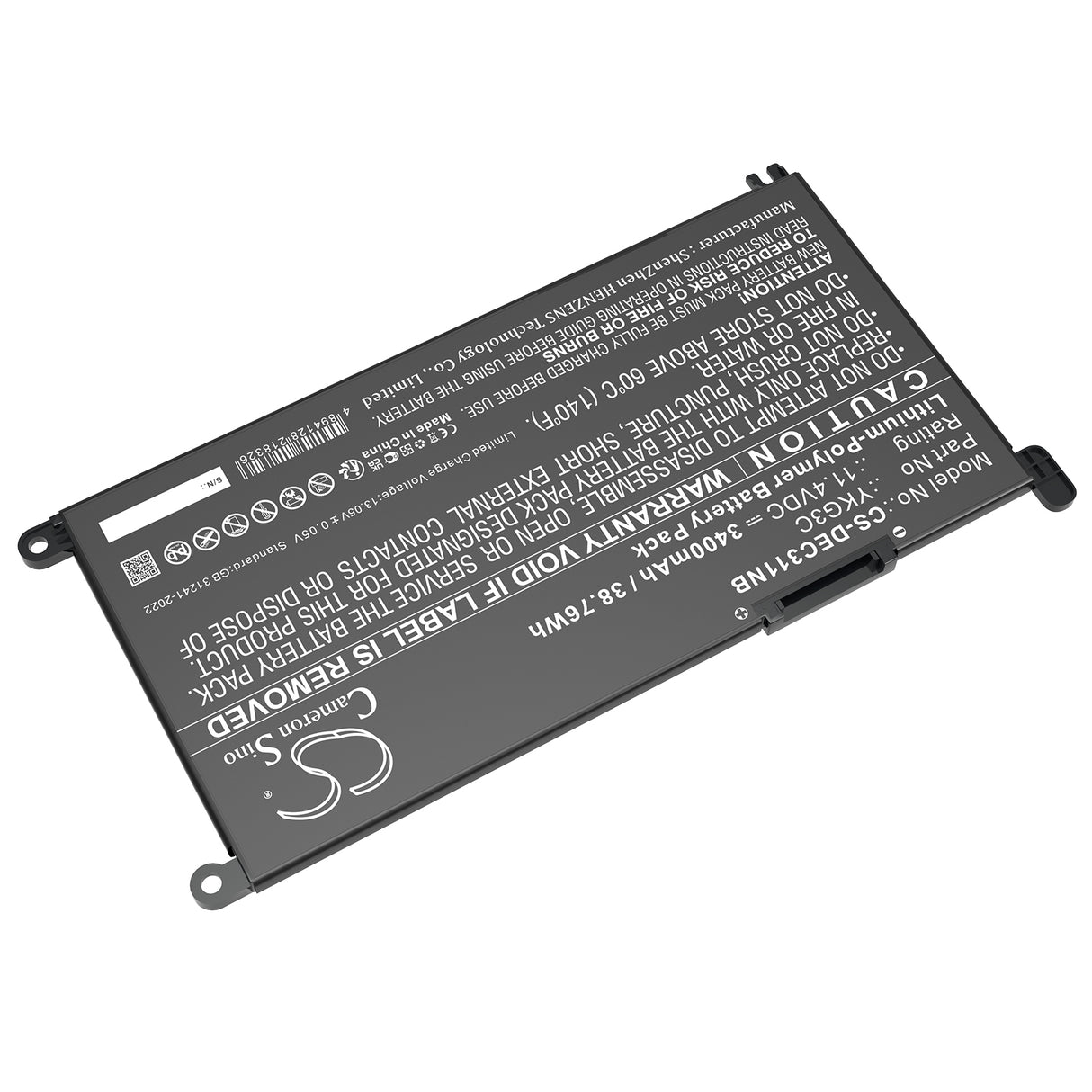 11.4V, Li-Polymer, 3400mAh, Notebook, Laptop battery fits Dell, 0ykg3c, Chromebook 3110, Chromebook 3110 2-in-1, 38.76Wh Notebook, Laptop Cameron Sino Technology Limited