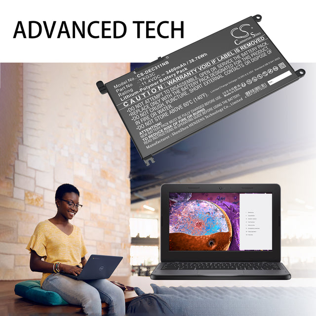 11.4V, Li-Polymer, 3400mAh, Notebook, Laptop battery fits Dell, 0ykg3c, Chromebook 3110, Chromebook 3110 2-in-1, 38.76Wh Notebook, Laptop Cameron Sino Technology Limited