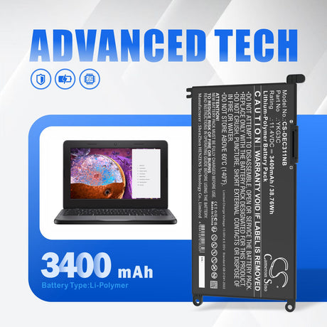 11.4V, Li-Polymer, 3400mAh, Notebook, Laptop battery fits Dell, 0ykg3c, Chromebook 3110, Chromebook 3110 2-in-1, 38.76Wh Notebook, Laptop Cameron Sino Technology Limited