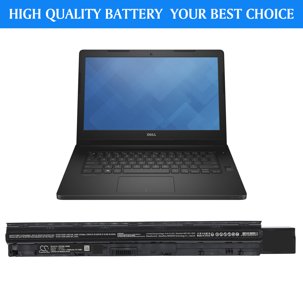 11.1V, Li-ion, 5200mAh, Notebook, Laptop battery fits Dell, 0098N0, Latitude 15 3570, Latitude 3560, 57.72Wh Notebook, Laptop Cameron Sino Technology Limited