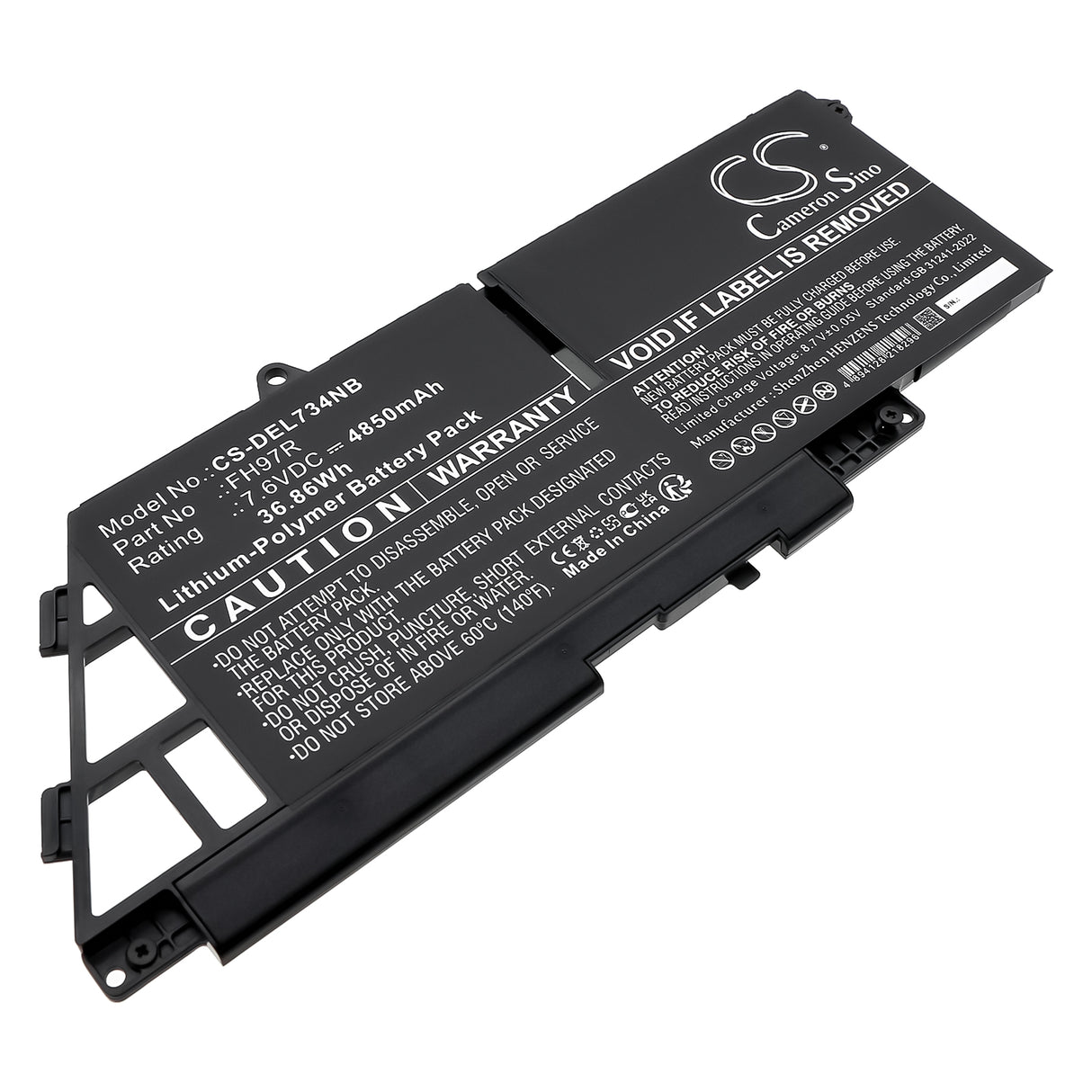 7.6V, Li-Polymer, 4850mAh, Notebook, Laptop battery fits Dell, 599m7, Latitude 7340, Latitude 7340 2-in-1, 36.86Wh Notebook, Laptop Cameron Sino Technology Limited