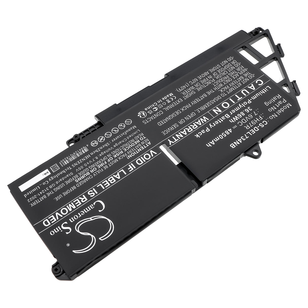 7.6V, Li-Polymer, 4850mAh, Notebook, Laptop battery fits Dell, 599m7, Latitude 7340, Latitude 7340 2-in-1, 36.86Wh Notebook, Laptop Cameron Sino Technology Limited