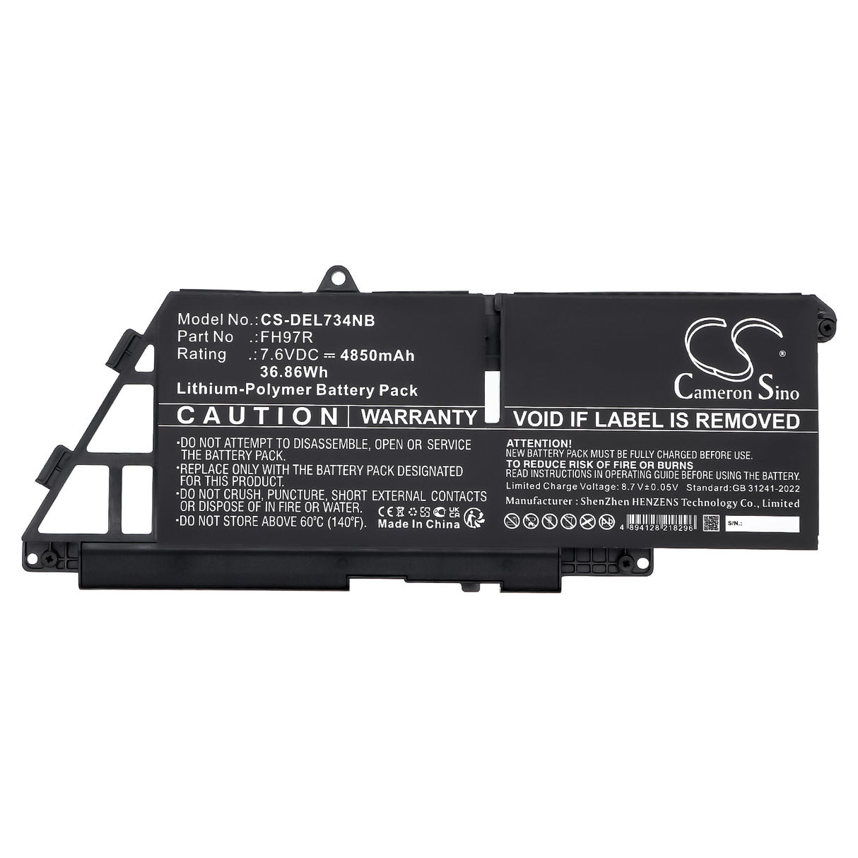 7.6V, Li-Polymer, 4850mAh, Notebook, Laptop battery fits Dell, 599m7, Latitude 7340, Latitude 7340 2-in-1, 36.86Wh Notebook, Laptop Cameron Sino Technology Limited